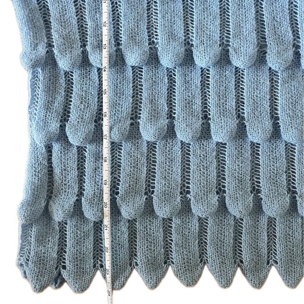 Light Blue Women's Open Knit Scallop-Trim Sweater - Picture 13 of 13